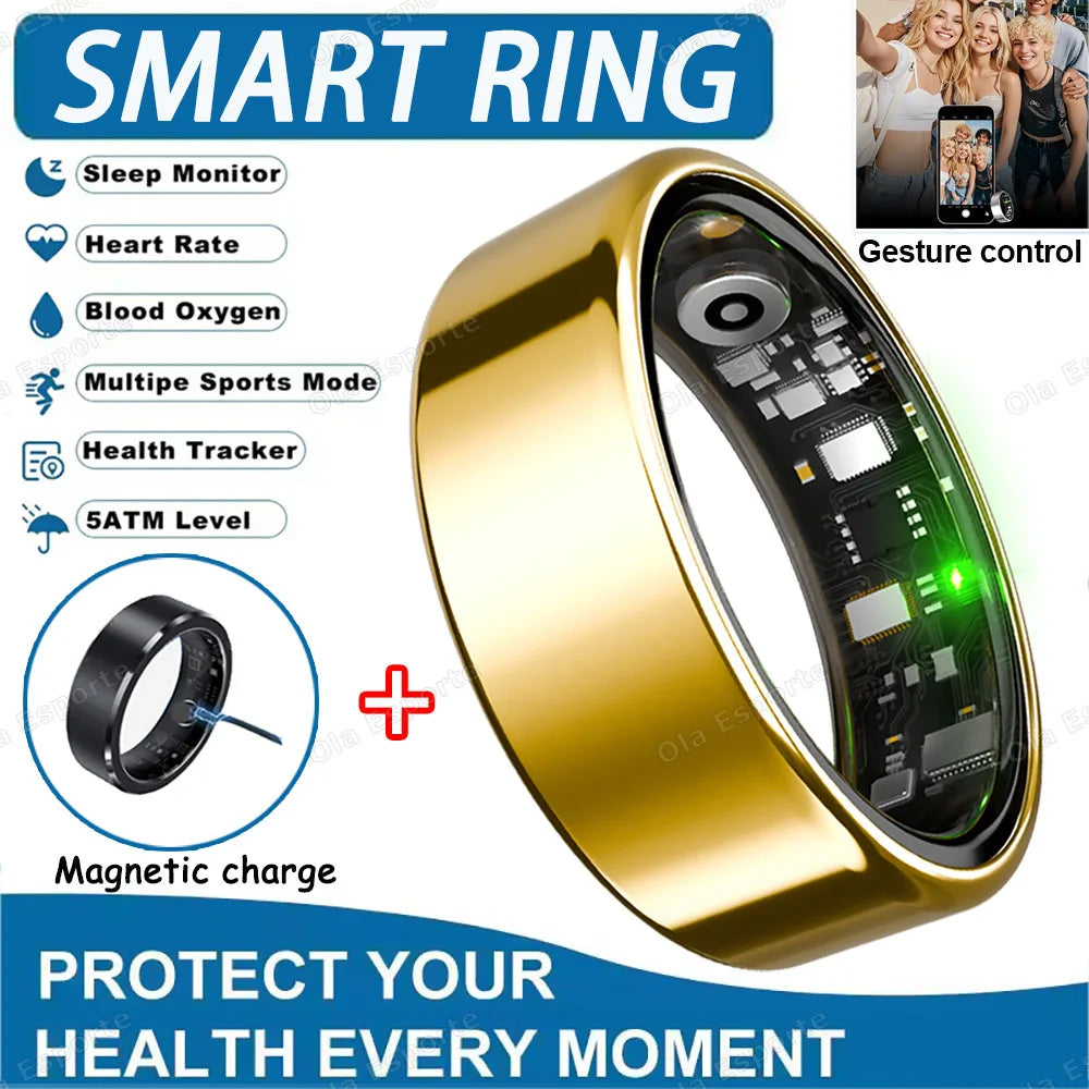 2026 New Smart Ring Heart Rate Blood Pressure Sleep Monitoring Motion Tracking IP68 Waterproof Men Women Smart Ring Holiday Gift