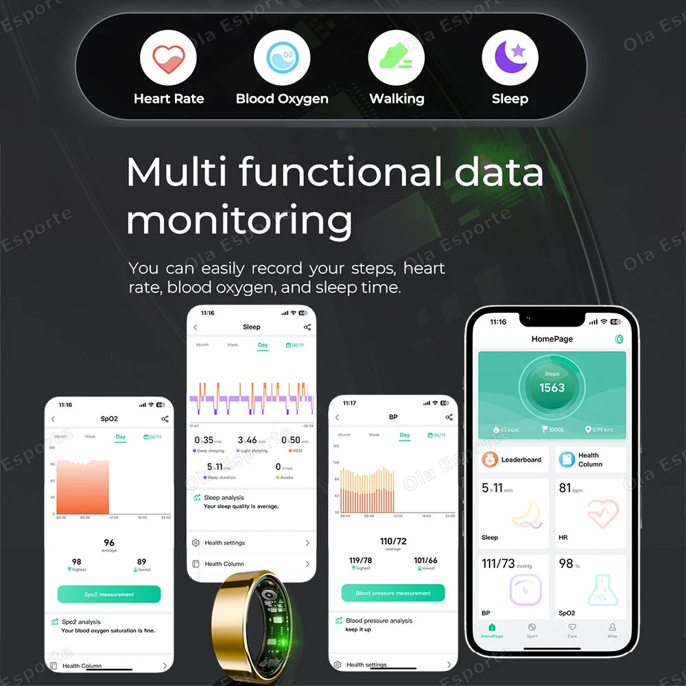 2026 New Smart Ring Heart Rate Blood Pressure Sleep Monitoring Motion Tracking IP68 Waterproof Men Women Smart Ring Holiday Gift