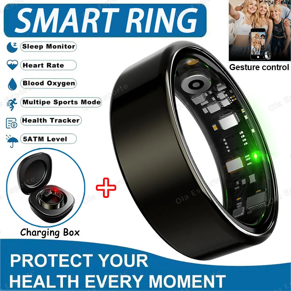 2026 New Smart Ring Heart Rate Blood Pressure Sleep Monitoring Motion Tracking IP68 Waterproof Men Women Smart Ring Holiday Gift